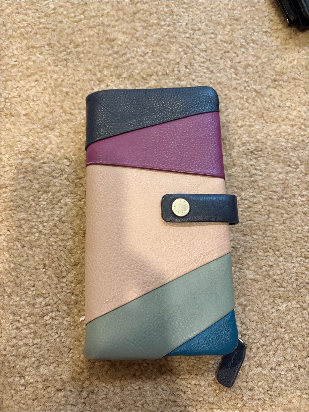 Colorblock Leather Wallet with Snap Closure